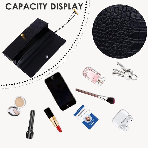 Women’s Crocodile Leather Clutch Purse Elegant Evening Party Handbag - Picture 4 of 7